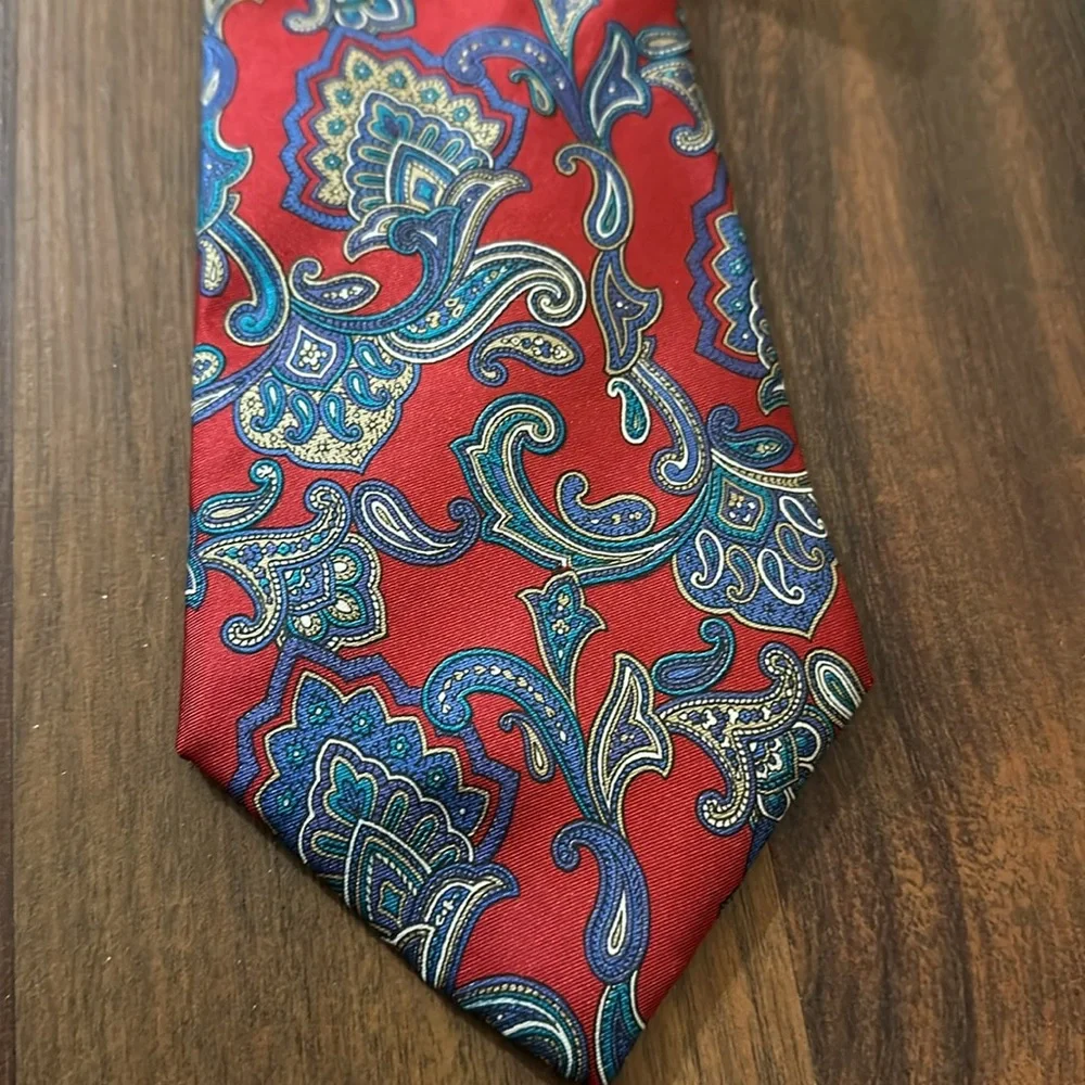 NWT Vintage Sheaf & Caber 100% Paisley Red Blue Teal Neck Tie, Original Sears